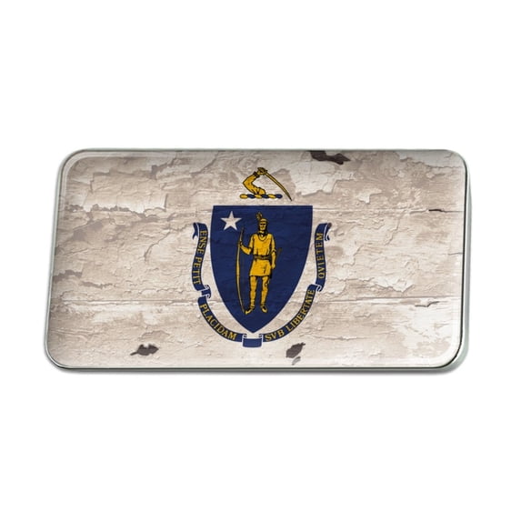 Rustic Massachusetts State Flag Distressed USA Metal Rectangle Lapel Hat Pin Tie Tack Pinback