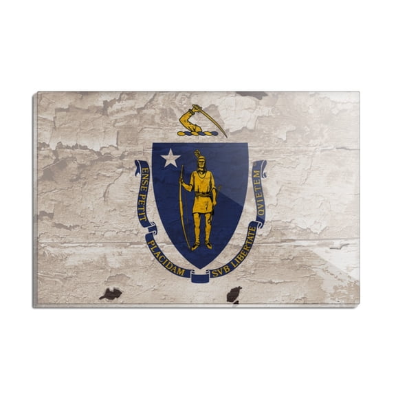 Rustic Massachusetts State Flag Distressed USA Rectangle Acrylic Fridge Refrigerator Magnet