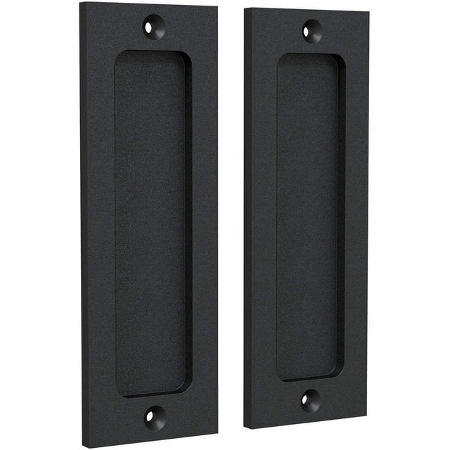 Rustic Matte Black 6" Sliding Barn Door Handles, Rectangular Plate