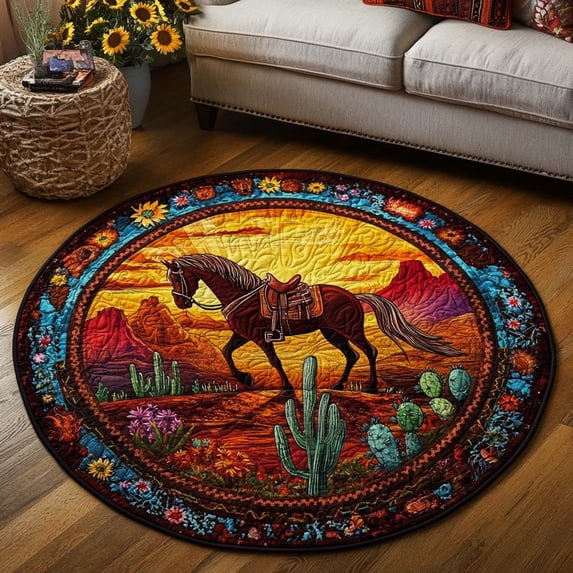 Ridstig Rug Rustic Meadow Quilted Round Mat, Rustic Meadow Design Round Floor Mat ...