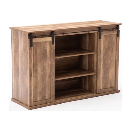 Rustic Media Cabinet with Barn Door & Open Storage, Natural