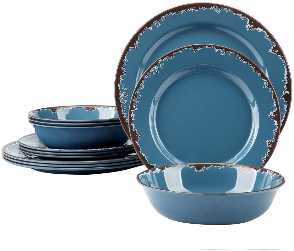 Rustic Melamine Dinnerware Set 12 PCS Lightweight, Unbreakable Plates
