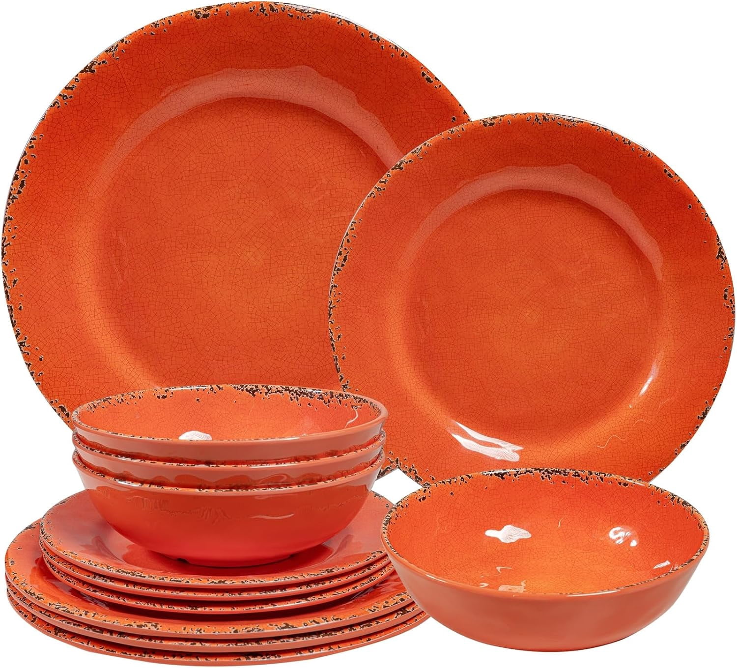 Rustic Melamine Dinnerware Set for 4, 12-Piece Plates and Bowls ...