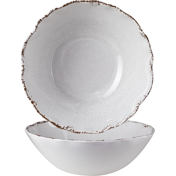 Rustic Melamine Serving Bowls, 12 inch Larger Salad Bowl Set, Set of 2, White large Melamine Bowl, Lightweight and Unbreakable, Dishwasher Safe...