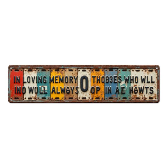 Rustic Memorial 16*4 in License Art Metal Sign"In Loving Memory text on rusty plates" man cave wall decor grunge plaques living room Weathered finish