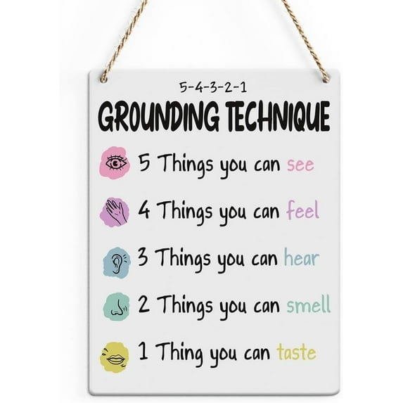 Rustic Mental Health Wood Decor Sign, Colorful Grounding Technique Printed Wood Sign Wall Art, Hanging Door Sign, Decorative Wood Sign Home Therapy Office Decor 8x10