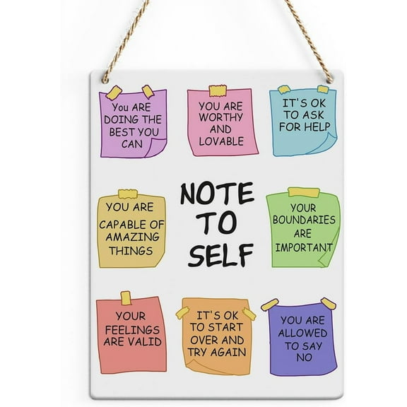 Rustic Mental Health Wood Decor Sign, Note to Self Printed Wood Sign Wall Art, Hanging Door Sign, Self Love Wood Sign Home Therapy Office Decor 8x10