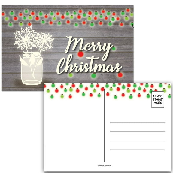 Rustic Merry Christmas Postcards - 40 Holiday Fun Postcards - 4 x 6 inch Postcar