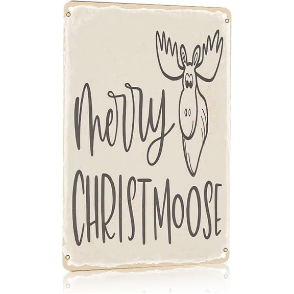 Rustic Merry Christmoose Metal Sign with Cartoon Moose Design Vintage Holiday Decor Aluminum Wall Art for Christmas Home Office Bar Cafe 12x8 Inch Rust Free Waterproof 4 Pre Drilled Holes