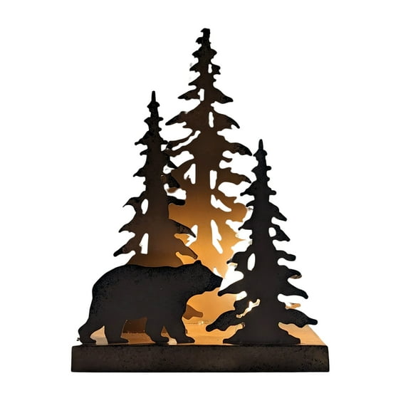 Rustic Metal Bear Forest Light NightStand Bedside EndTable Desk Lamp Night Light
