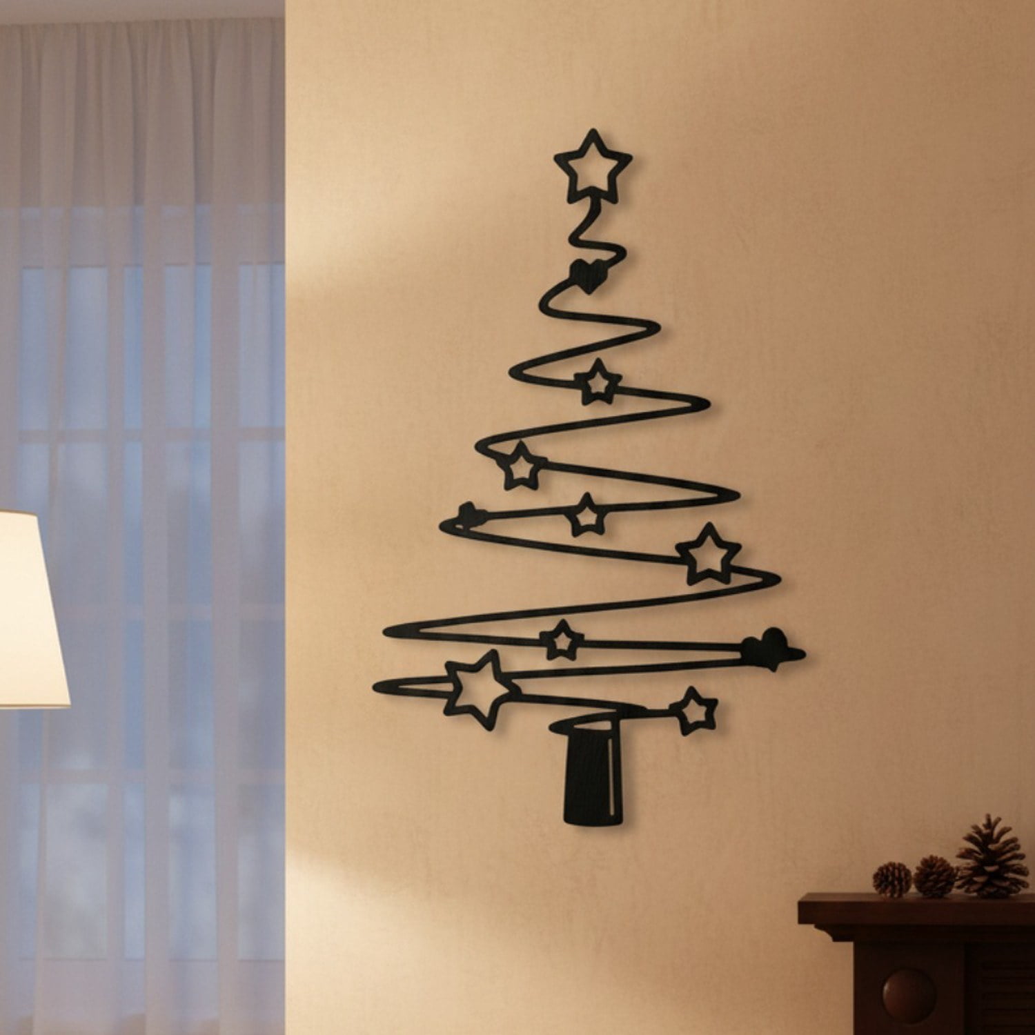 Rustic Metal Christmas Tree Wall Decor, Rust-Resistant Holiday Sign for Indoor and Outdoor Use, Farmhouse Style Winter Accent for Patio, Garden, Living Room