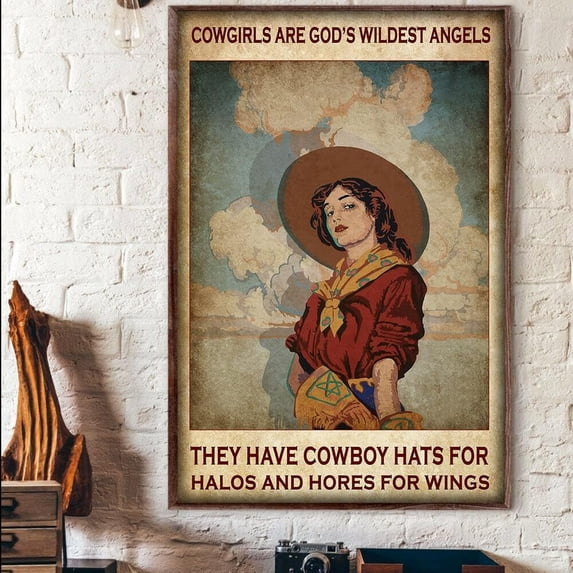 Rustic Metal Decor Vintage Tin Sign Cowgirls are God's Wildest Angels They Have Cowboy Hats for Halos Horse Poster Tin Sign Poster Vintage Metal Signs for Bar Club Man Cave Room Wall Decor 8x6 inch