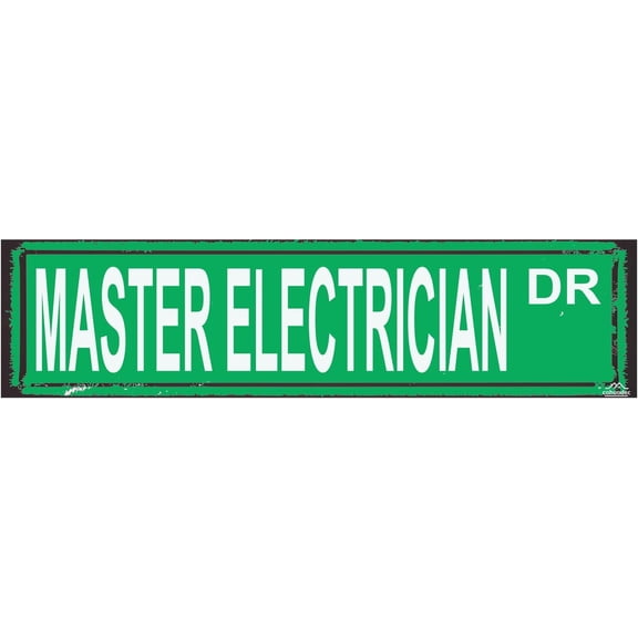 Rustic Metal Electrician DR Sign, 16 x 4 Inch Vintage Industrial Wall Art, Street Style Decor, Electrical Contractor Gift