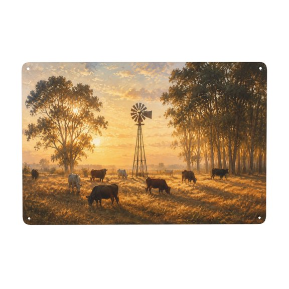 Rustic Metal Farm Landscape Wall Decor Sign 8x12 Inch with Windmill Scene