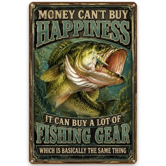 Rustic Metal Fishing Themed Wall Decor Sign - 8x12 Inch Vintage Style Iron Plaque for Indoor Outdoor Use, Easy Hanging with Pre-Drilled Holes, Perfect for Home, Man Cave, or Cabin Decor