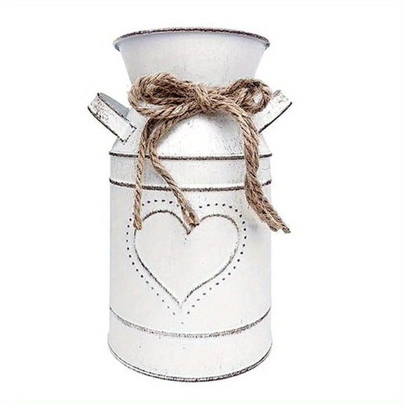 Rustic Metal Flower Vase, Farmhouse Milk Can Design for Kitchen & Garden Decor