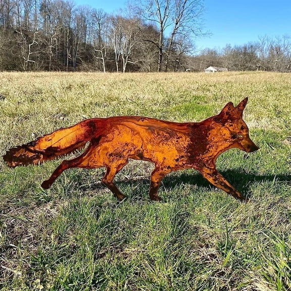 Rustic Metal Fox Garden Stakes: Sneaky Animal Metal Fox Garden Decoration, 3D Animal Shape Yard Art Sculptures for Patio Lawn Yard Backyard Art Decoration