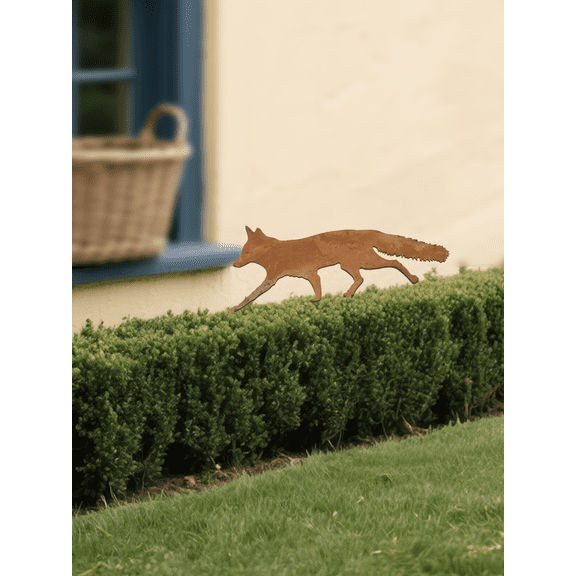 Rustic Metal Garden Stake, Halloween Fox Decor, Charming Outdoor Statue & Wall Sculpture for Yard Enhancement, Unique Rustic Metal Art