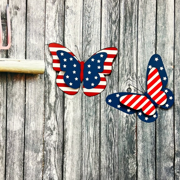 Rustic Metal Hanging American Flag Butterfly Wall Door Yard Signs 4th of July White Blue Red Indoor Outdoor Decorations