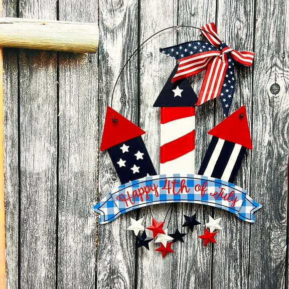 Rustic Metal Hanging Americana Patriotic Fireworks Wall Door Yard Signs