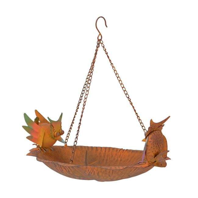 Rustic Brown Metal Hanging Bird Feeder with Owl Design