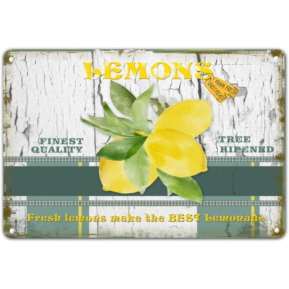 Rustic Metal Lemonade Stand Sign Tree Ripened Lemons Wall Plaque 8x12 Inches