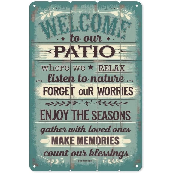 Rustic Metal Patio Wall Art Tin Sign 8 x 12 Inch for Backyard Garden Lounge and Summer Entertaining Decor