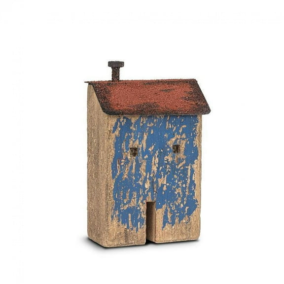 Rustic Metal Roof And Blue House Figurine