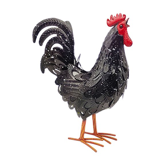 Rustic Metal Rooster Garden Statue, Hand-Painted Iron Decorative Yard Accent, Farmhouse Outdoor Lawn Decor, All-Weather with Hand-Forged Craftsmanship