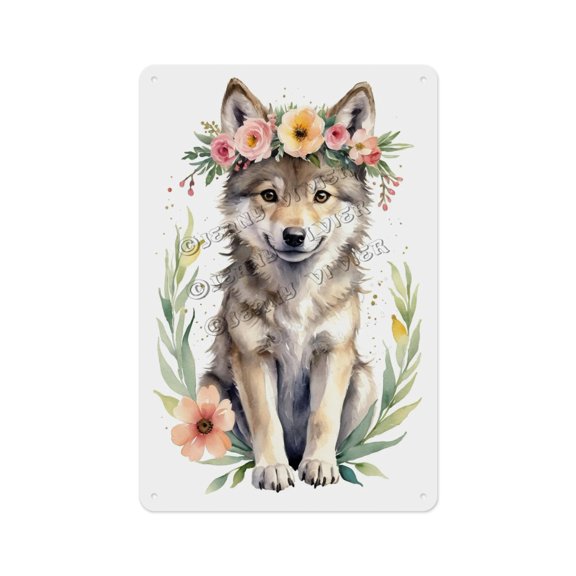 Rustic Metal Sign, Aluminum, 12 x 16 Inches, Cute Wolf Artwork, Adds a Fierce and Wild Touch to Your Living Room, Bedroom, or Office, Perfect for Animal Lovers