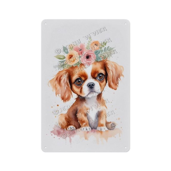 Rustic Metal Sign, Aluminum, 8 x 12 Inches, Adds a Fun, Cozy Touch to Your Living Room, Bedroom, or Kitchen with Watercolor Cavalier King Charles Spaniel Dog Design