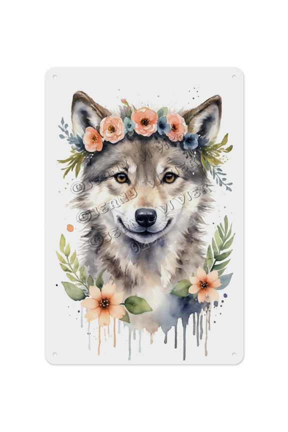 Rustic Metal Sign, Aluminum, 8 x 12 Inches, Cute Wolf Artwork, Adds a Bold Touch to Your Living Room, Bedroom, or Office, Perfect for Animal Lovers and Wildlife Decor