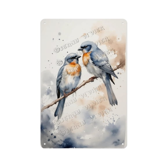 Rustic Metal Sign, Aluminum, 8 x 12 Inches, Watercolor Birds Design, Adds a Calm, Whimsical Touch to Your Living Room or Bedroom, A Nature-Inspired Addition