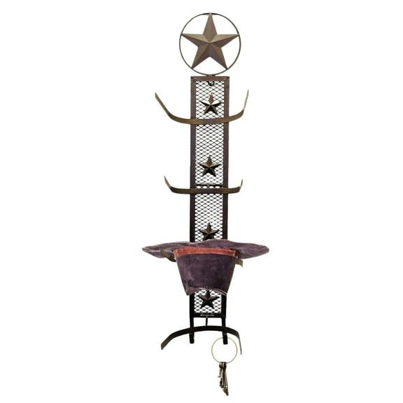 Rustic Metal Star Cowboy Hat Rack 4 Slot Wall Mount Display