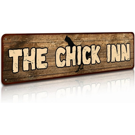 Rustic Metal "The Chick Inn" Tin Sign Art Wall Decor Funny Outdoor Garden Farm Signs, Chicken Gifts Coops Farmhouse Decor Hen House 4" by 16"