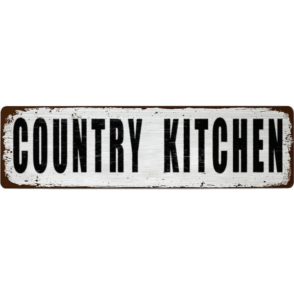 Rustic Metal Tin Kitchen Wall Sign, 4 x 16 Inch, Brown and White Distressed Text Farmhouse Decor for Home, Restaurant or Diner