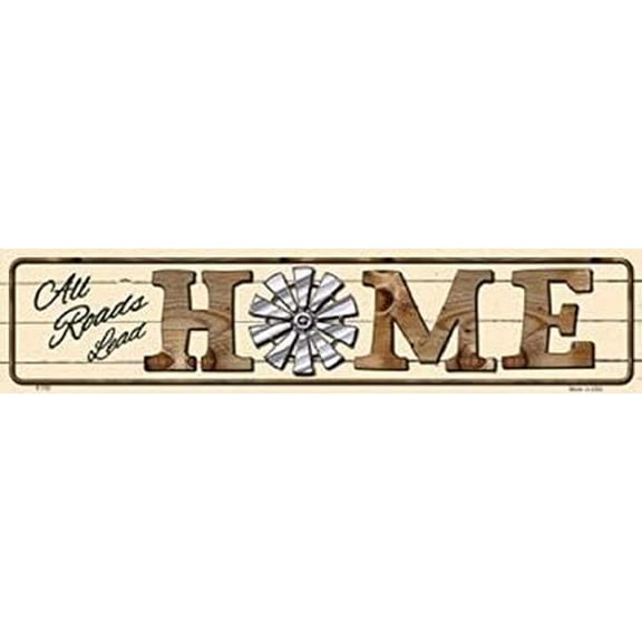Rustic Metal Tin Sign All Roads Lead Home Quote Wall Decor 4x16 Inches for Bar Yard and Garden