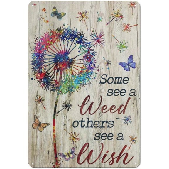 Rustic Metal Tin Sign Colorful Dandelion, Pretty Butterfly, Some See A Weed Others See A Wish Jesus Portrait Prints, Christian Wall Art 8x12 Inch