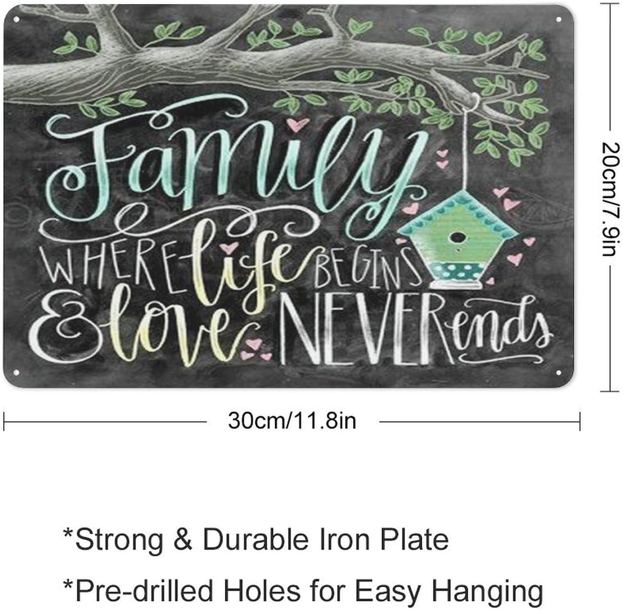 Rustic Metal Tin Sign Family Chalkboard Wall Art Novelty Home Kitchen