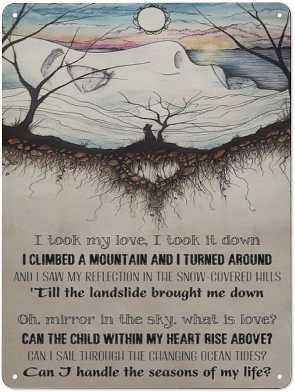 Rustic Metal Tin Sign Landslide Lyrics Wall Art Vintage Halloween Wall