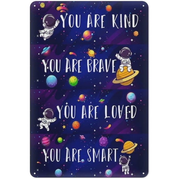 Rustic Metal Tin Sign Outer Space Wall Art With Inspirational Quote, Spaceman Wall Painting Room Decor, Motivational Quote Decor, 8x12 Inch