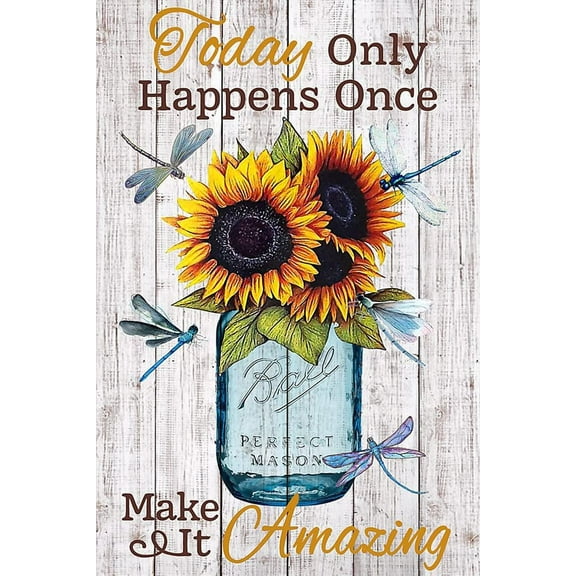 Rustic Metal Tin Sign Today Only Happens Once Jar Dragonfly Metal Poster Plaques for Home Living Room Kitchen Cafe Bar Wall Decor Tin Sign Metal Signs Vintage 8 x 12 inches