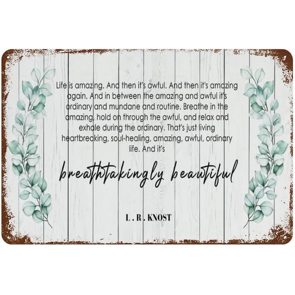 Rustic Metal Tin Sign Wall Decor Plaque, Life Is Amazing and Then It Is Awful Quote, 8 x 12 Inch, for Living Room, Home, Bedroom