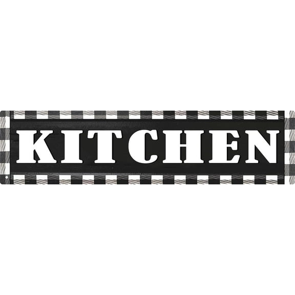 Rustic Metal Tin Signs Kitchen Sign Buffalo Plaid Wall Decor Rustic Wall Sign Black and White Vintage Farmhouse Kitchen Decor 4x16 Inch