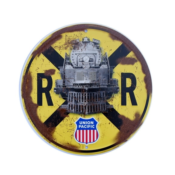 Rustic Metal Union Pacific Railroad Crossing Sign Steam Train RR Railfan Wall Art Home Hobby Room Decor