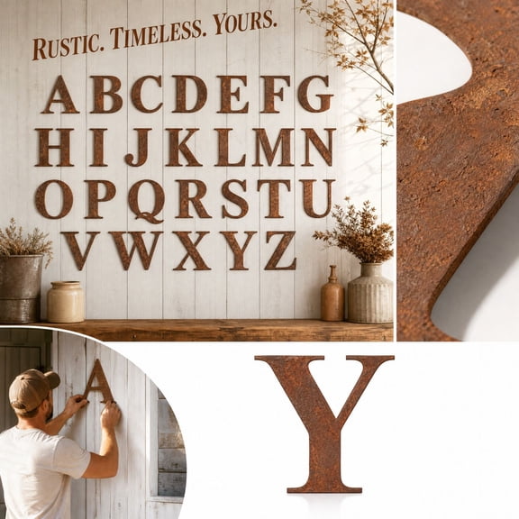 Rustic Metal Wall Art Letters M & B, 12 Inch Farmhouse Wall Decor for Living Room, Vintage Industrial Home Decoration Set for Fireplace Mantel