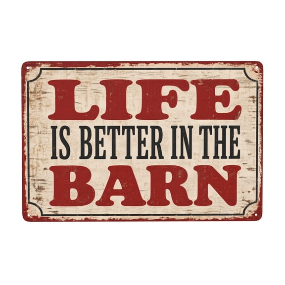 Rustic Metal Wall Decor Sign 8x12 Inch - "Life Is Better in the Barn" - Vintage Style Indoor Outdoor Art with Pre-Drilled Holes for Easy Hanging - Ideal for Farmhouse or Rustic Themes