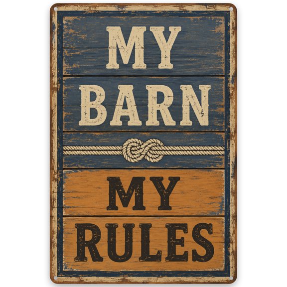 Rustic Metal Wall Decor Sign "My Barn My Rules" - 8x12 Inch Iron Barn Decor with Pre-Drilled Holes for Easy Hanging - Vintage Farmhouse Style Indoor Outdoor Weather Resistant Plaque