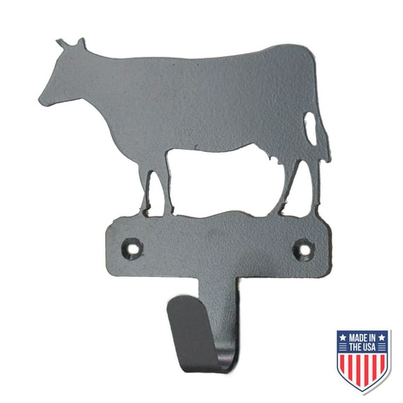 Rustic Metal Wall Hook with Cow Silhouette Farmhouse Key Holder for Entryway or Kitchen
