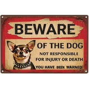 Rustic Metal Warning Sign Beware Of Dog Chihuahua Design 8x12 Inch Outdoor Fence Yard Decor